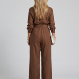 Jovie | Long Sleeve Button Front Wide Leg Jumpsuit