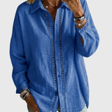 Venice | Casual Long-sleeve Linen-cotton Shirt With Spliced cutout Webbing