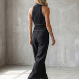 Dara | Zip Front Contrast Stitch Wide Leg Jumpsuit