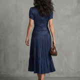 Theodora | Pleated Waistline Stripe Midi Dress
