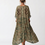Aleta | Button Front Embroidered Oversized Pocket Midi Dress