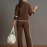 Rain | Zip Neck Long Sleeve Side Stripe Leg Pants Set