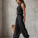Yvaine | Drape Neck Fluid Top Wide Leg Set