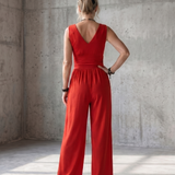 Vincenza | Deep V Waist Defined Wide Leg Jumpsuit
