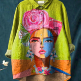 Eugen | Oil Painting Freda Portrait Art Printed Women's Casual  Shirt