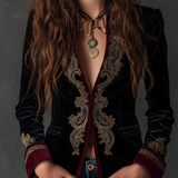 Classic Baroque Velvet Blazer with Embroidery
