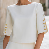 Button Detail Split Sleeve Elegant Top