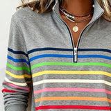 ARCADIA | Mode Sweatshirt with Half Zipper and Rainbow Stripes