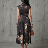 Greta | High Neck Keyhole Floral Pleated Midi Dress