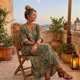 Aleta | Button Front Embroidered Oversized Pocket Midi Dress
