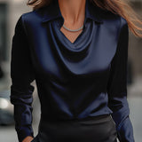 Elegant White Satin Blouse with Draped Neckline