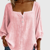 Arianne | Women's Square Neck Blouse 3/4 Puff Sleeve Button Top