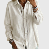 Venice | Casual Long-sleeve Linen-cotton Shirt With Spliced cutout Webbing