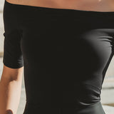 Off-Shoulder Fitted Short-Sleeve Top