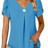 Basha | Ruffle Short Sleeve Blouse With Single Button
