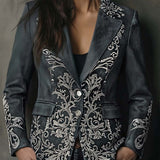 Charcoal Taupe Embossed Floral Eco-Suede Blazer