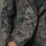 Charcoal Taupe Embossed Floral Eco-Suede Blazer