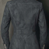 Charcoal Taupe Embossed Floral Eco-Suede Blazer