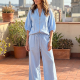 Natalia | Zip Front Blouson Top Wide Leg Set