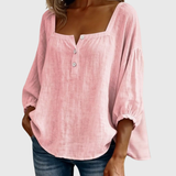 Arianne | Women's Square Neck Blouse 3/4 Puff Sleeve Button Top