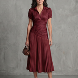 Theodora | Pleated Waistline Stripe Midi Dress