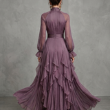 Demetria | Tie Neck Ruffle Tiered Maxi Dress