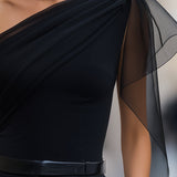 One-Shoulder Chiffon-Panel Draped Top Blouse