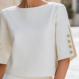 Button Detail Split Sleeve Elegant Top