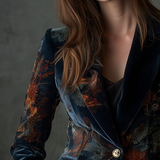 Retro Floral Pattern Velvet Blazer with Metal Buttons