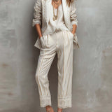 Retro Striped Lace Short Sleeve Blazer