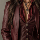Retro Burgundy Eco-Friendly Leather Blazer