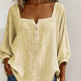 Arianne | Women's Square Neck Blouse 3/4 Puff Sleeve Button Top