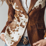 Retro Cowhide Print Eco-Friendly Suede Blazer