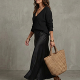 Luciana | Bias Fall Satin Skirt Knit Layer Set