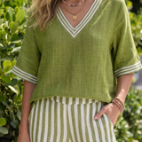 Wren | Contrast V Neck Tunic Stripe Trouser Set