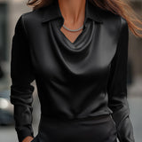 Elegant White Satin Blouse with Draped Neckline