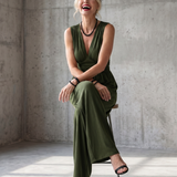 Vincenza | Deep V Waist Defined Wide Leg Jumpsuit