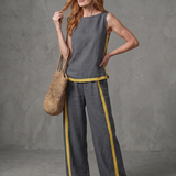 Inara | Sleeveless Top Wide Leg Contrast Pants Set