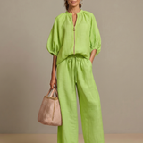 Natalia | Zip Front Blouson Top Wide Leg Set