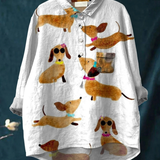 Allyson | Cute Dog Dachshund Art Print Casual  Shirt
