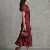 Theodora | Pleated Waistline Stripe Midi Dress