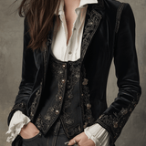 Chic Black Velvet Blazer with Embroidery