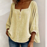 Arianne | Women's Square Neck Blouse 3/4 Puff Sleeve Button Top