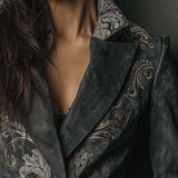 Charcoal Taupe Embossed Floral Eco-Suede Blazer