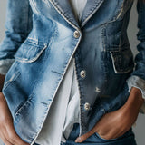 Classic Relaxed Fit Washed Denim Blazer