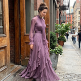 Demetria | Tie Neck Ruffle Tiered Maxi Dress