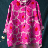 Amayah | Vibrant Pink Floral Pattern Printed Women's Casual  Shirt