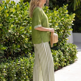 Wren | Contrast V Neck Tunic Stripe Trouser Set