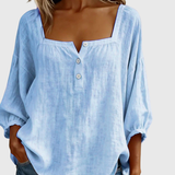 Arianne | Women's Square Neck Blouse 3/4 Puff Sleeve Button Top
