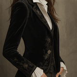 Chic Black Velvet Blazer with Embroidery